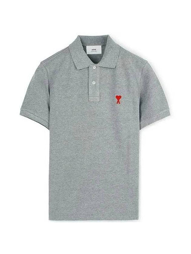 Small Heart Logo Polo Shirt Grey - AMI - BALAAN 1