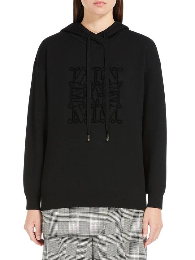 Embroidered Logo Drawstring Hoodie Black - MAX MARA - BALAAN 3