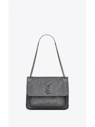 Nikki Medium Krinkle Vintage Leather Shoulder Bag Grey - SAINT LAURENT - BALAAN 2