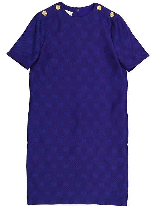 Women's GG Pattern Wool Silk Short Sleeve Midi Dress Blue - GUCCI - BALAAN 1