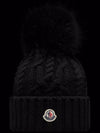 Logo Patch Pom Pom Cashmere Blend Beanie Black - MONCLER - BALAAN 2