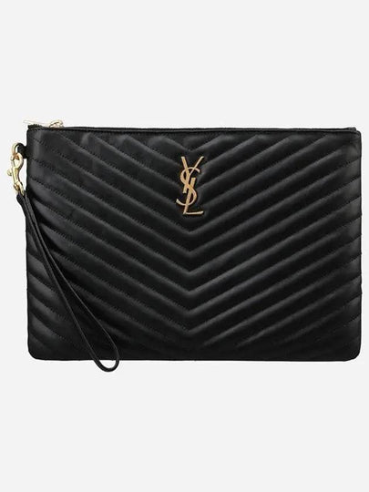 Gold Monogram Matelasse Clutch Bag Black - SAINT LAURENT - BALAAN 2