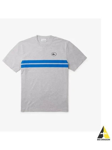 Men s color combination tipping print back big graphic match t shirt melange gray - LACOSTE - BALAAN 1