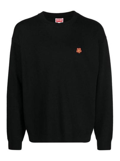 Boke Flower Wool Crew Neck Knit Top Black - KENZO - BALAAN 2