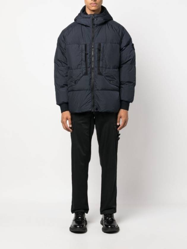 Garment Dyed Crinkle Reps Recycled Nylon Hoodie Padding Navy - STONE ISLAND - BALAAN 3