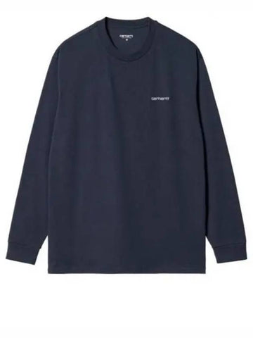 Script Embroidery Long Sleeve T-Shirt Blue - CARHARTT WIP - BALAAN 1