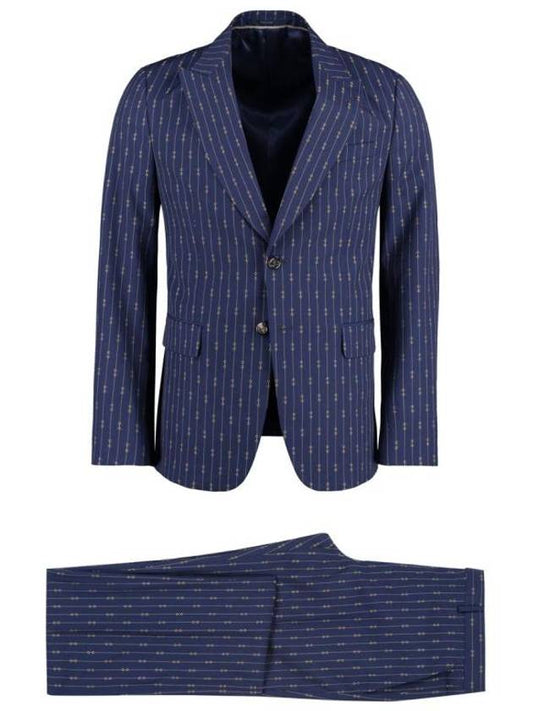 Horsebit Striped Wool Suit Blue - GUCCI - BALAAN.