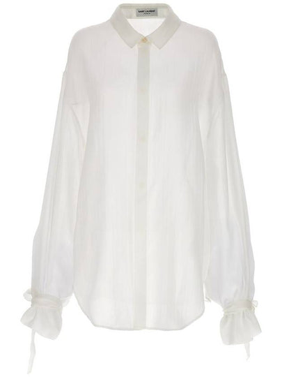 Silk Long Sleeve Shirt White - SAINT LAURENT - BALAAN 2