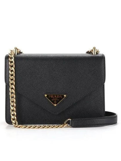 Saffiano Leather Envelope Chain Shoulder Bag Black - PRADA - BALAAN 2