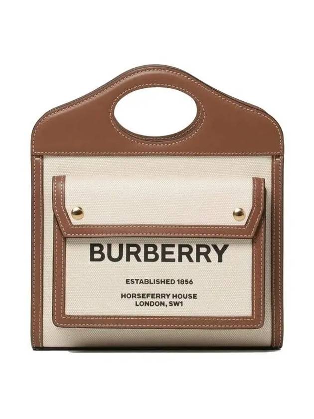 Mini Two-Tone Canvas And Leather Pocket Bag Natural Malt Brown - BURBERRY - BALAAN 2