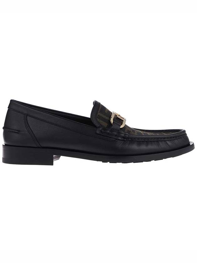 FF O Rock Fabric Leather Loafers Black Brown - FENDI - BALAAN 2