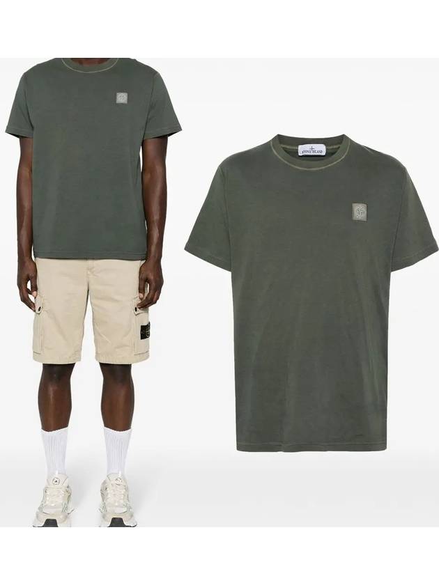 Organic Cotton Short Sleeve T-Shirt Sage Green - STONE ISLAND - BALAAN 2