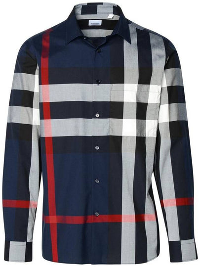 Check Motif Cotton Long Sleeve Shirt Navy - BURBERRY - BALAAN 2