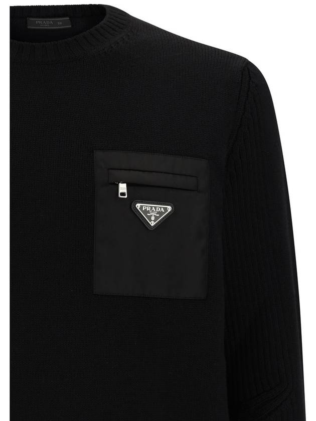 Triangle Logo Pocket Knitted Sweater Black - PRADA - BALAAN 4