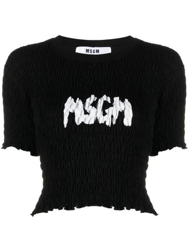 Brushed Logo Embossed Short Sleeve T-Shirt Black - MSGM - BALAAN 1