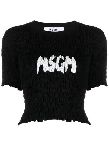 Brushed Logo Embossed Short Sleeve T-Shirt Black - MSGM - BALAAN 1