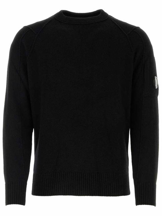 Lens Wappen Classic Crew Neck Wool Knit Top Black - CP COMPANY - BALAAN 2