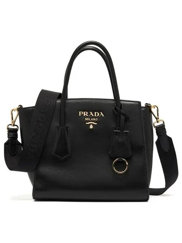 Gold Logo Grace Calfskin Tote Bag Black - PRADA - BALAAN 5