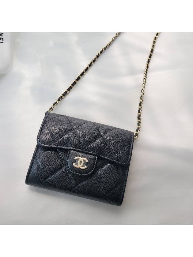 Classic Gold Hardware Calfskin Chain Half Wallet  Black - CHANEL - BALAAN 2