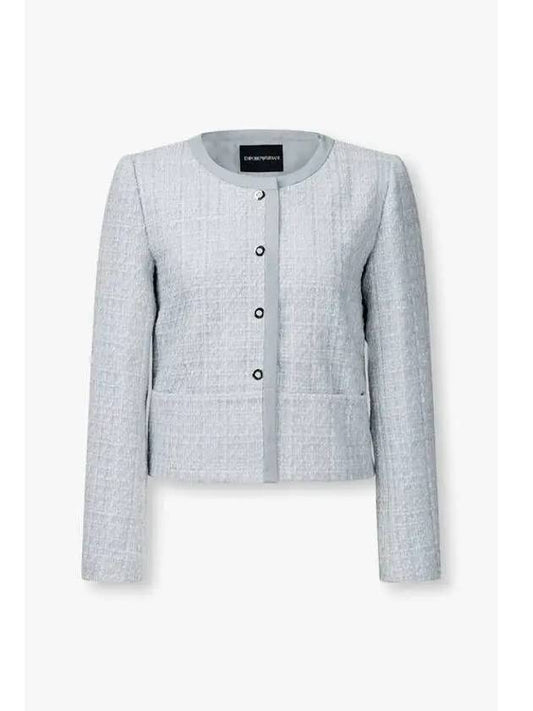 Women s Snap Button Shining Tweed Jacket Gray - EMPORIO ARMANI - BALAAN 1