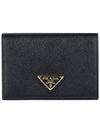 Small Saffiano Leather Half Wallet Black - PRADA - BALAAN 3