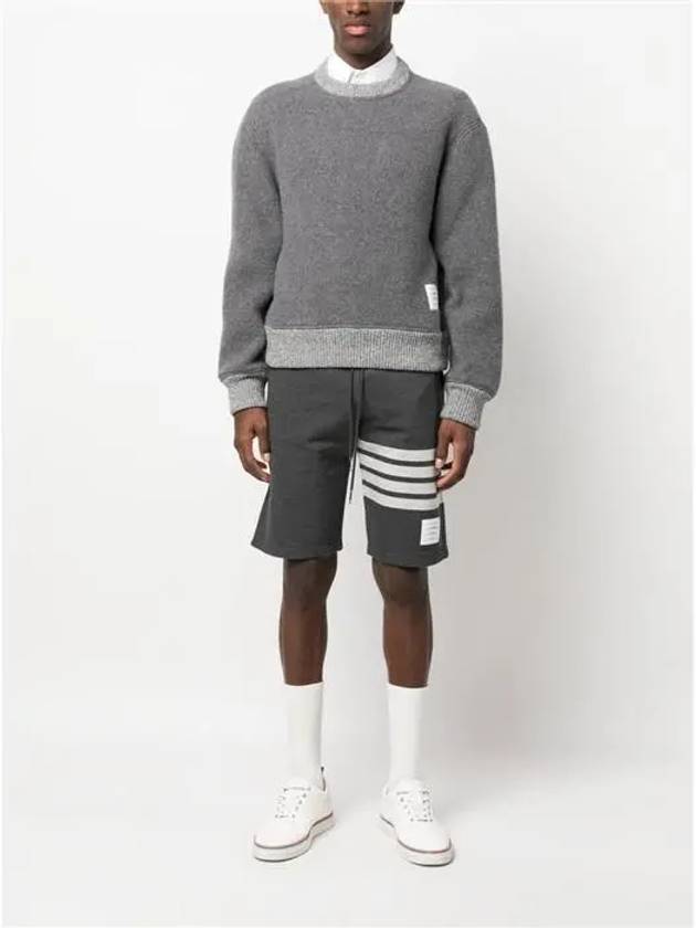 Logo Patch Striped Wool Fleece Crewneck Knit Top Grey - THOM BROWNE - BALAAN 3