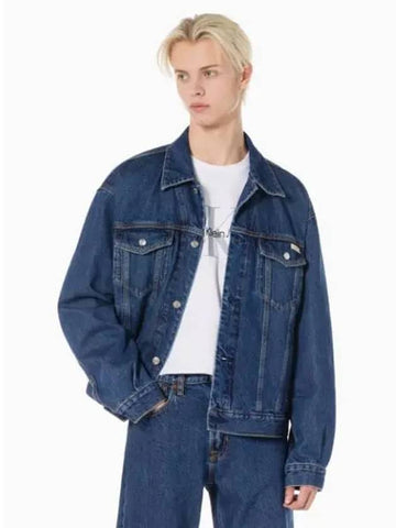 JEANS Men s 90s dark blue denim trucker jacket 40EM719 E5D - CALVIN KLEIN - BALAAN 1