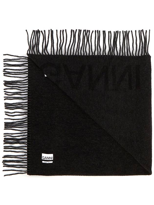 Logo Fringe Muffler Black - GANNI - BALAAN 5