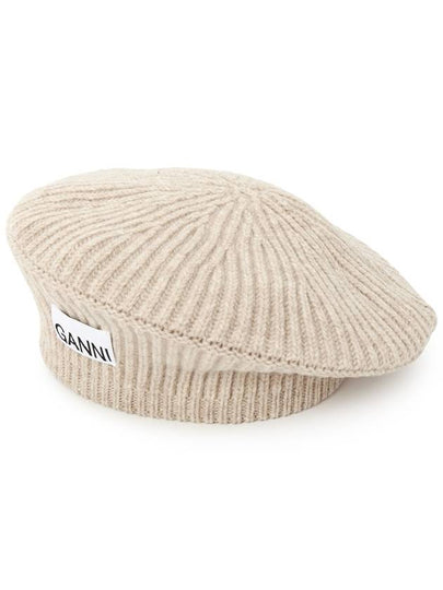 Logo Rib Edge Wool Beret Sand - GANNI - BALAAN 2