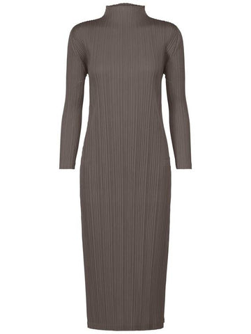 Monthly Color September Pleats Long Sleeve Midi Dress Brown - ISSEY MIYAKE - BALAAN 1