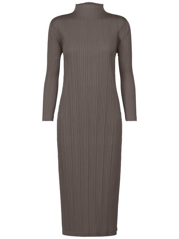 Monthly Color September Pleats Long Sleeve Midi Dress Brown - ISSEY MIYAKE - BALAAN 2