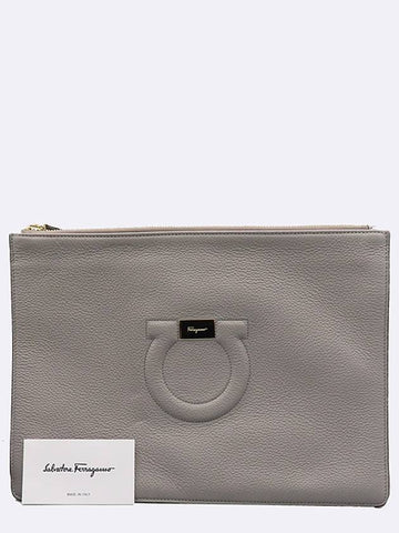 Ferragamo 22 D300 Gray Color Leather Gancini Logo Clutch Wrist Strap - SALVATORE FERRAGAMO - BALAAN 1