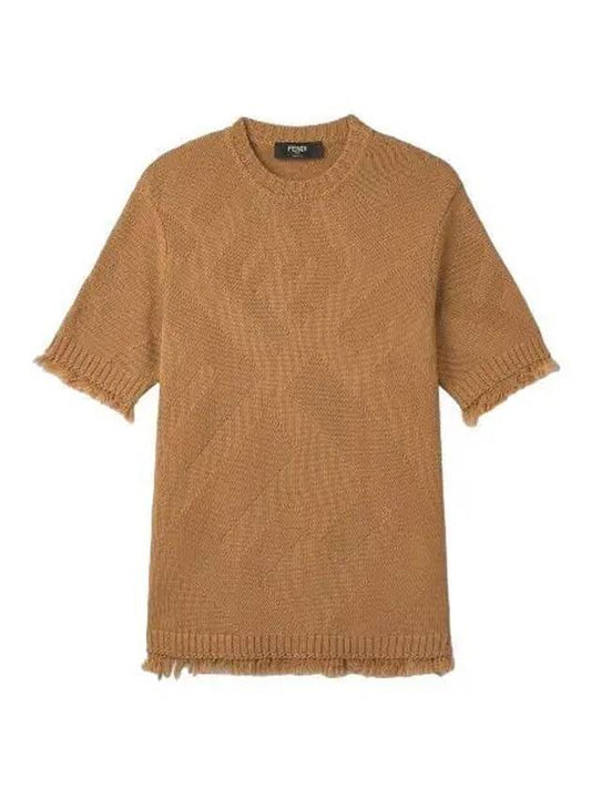 Logo knit short sleeve t shirt brown - FENDI - BALAAN 1