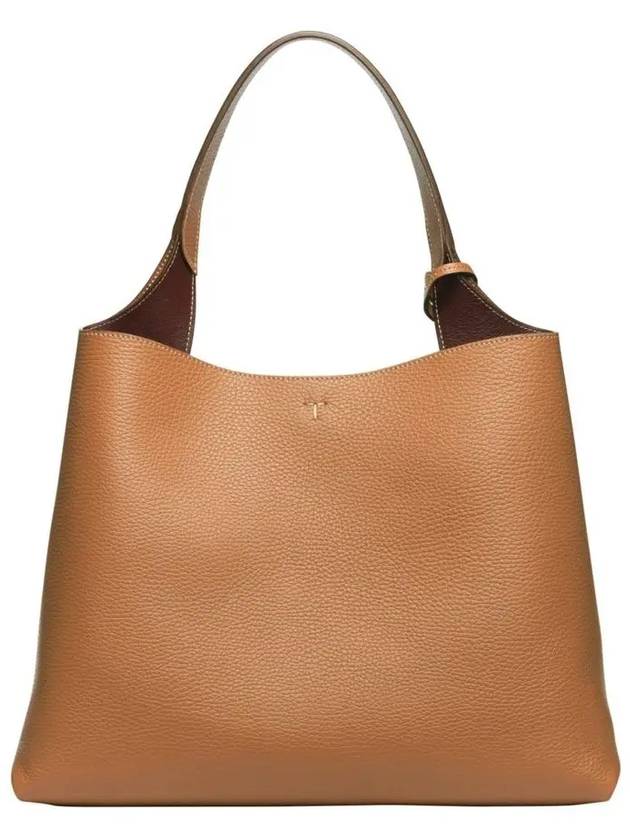 T Logo Embellished Medium Shoulder Tote Bag Brown - TOD'S - BALAAN.