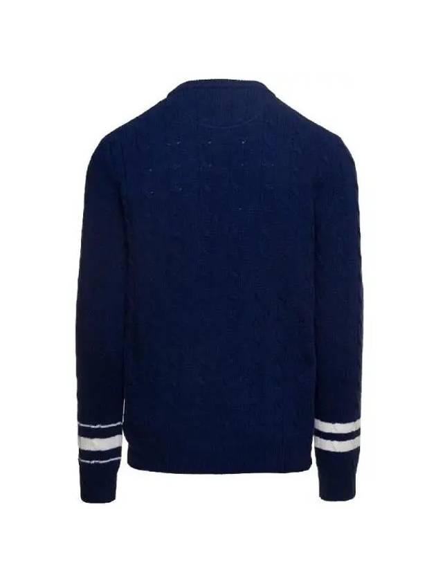 V Logo Virgin Wool Knit Top Navy - VALENTINO - BALAAN 3