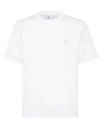 Embroidered Logo Short Sleeve T-Shirt White - BRUNELLO CUCINELLI - BALAAN 2