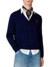 Small Heart Logo Wool Cardigan Navy - AMI - BALAAN 4