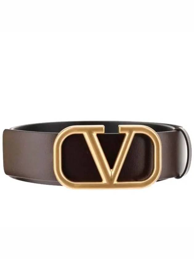 Signature V Logo Leather Belt Dark Brown - VALENTINO - BALAAN 2