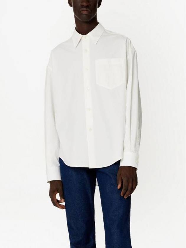 Boxy Fit Poplin Long Sleeve Shirt Natural White - AMI - BALAAN 5