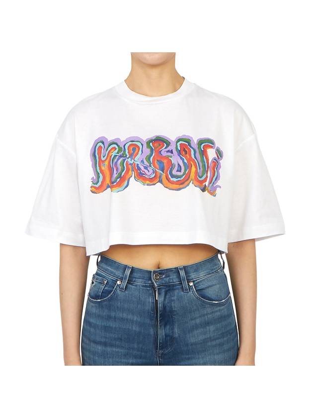 Graphic Logo Print Cropped Cotton Short Sleeve T-shirt White - MARNI - BALAAN 1