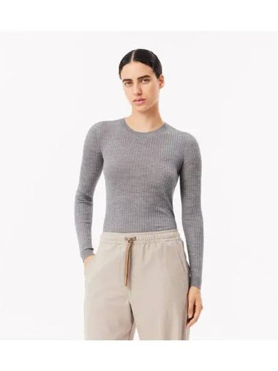 Women s slim fit ribbed crew neck sweater melange gray - LACOSTE - BALAAN 2