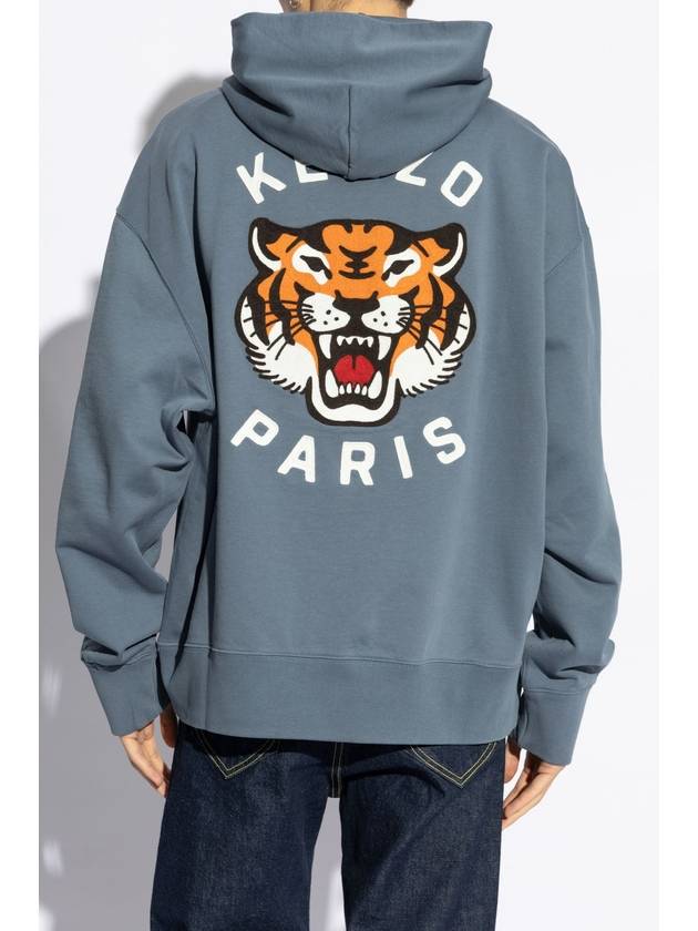 Lucky Tiger Genderless Embroidery Oversized Hoodie Blue - KENZO - BALAAN 3