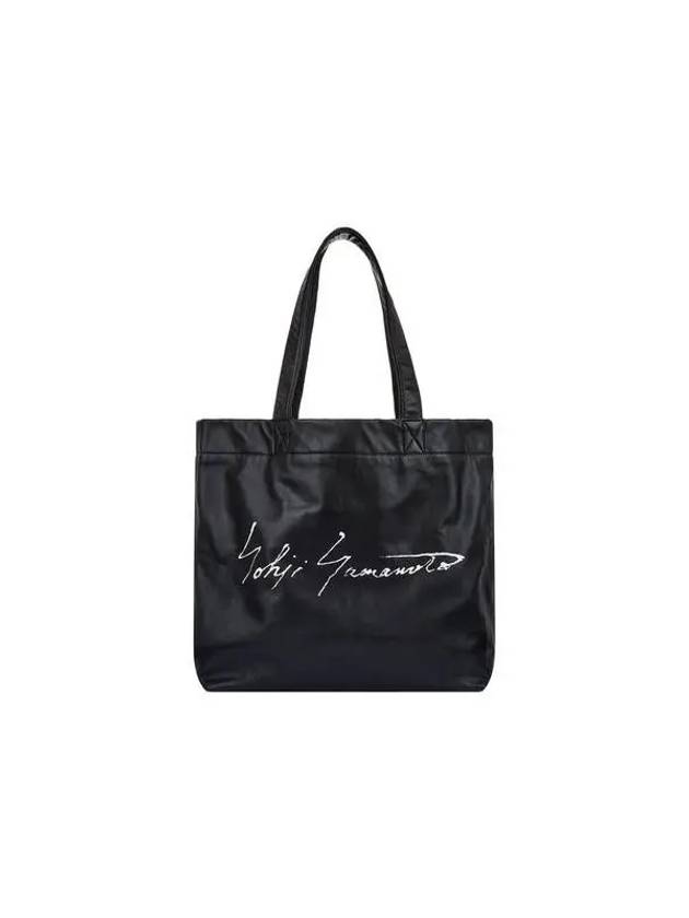 Yohji Yamamoto DISCORD Logo Print Leather Tote Bag Black - YOHJI YAMAMOTO - BALAAN 1