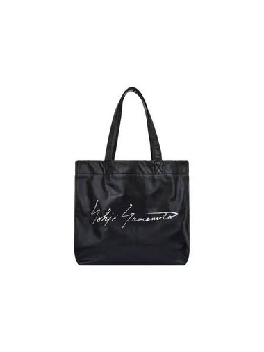 Yohji Yamamoto DISCORD Logo Print Leather Tote Bag Black - YOHJI YAMAMOTO - BALAAN 1