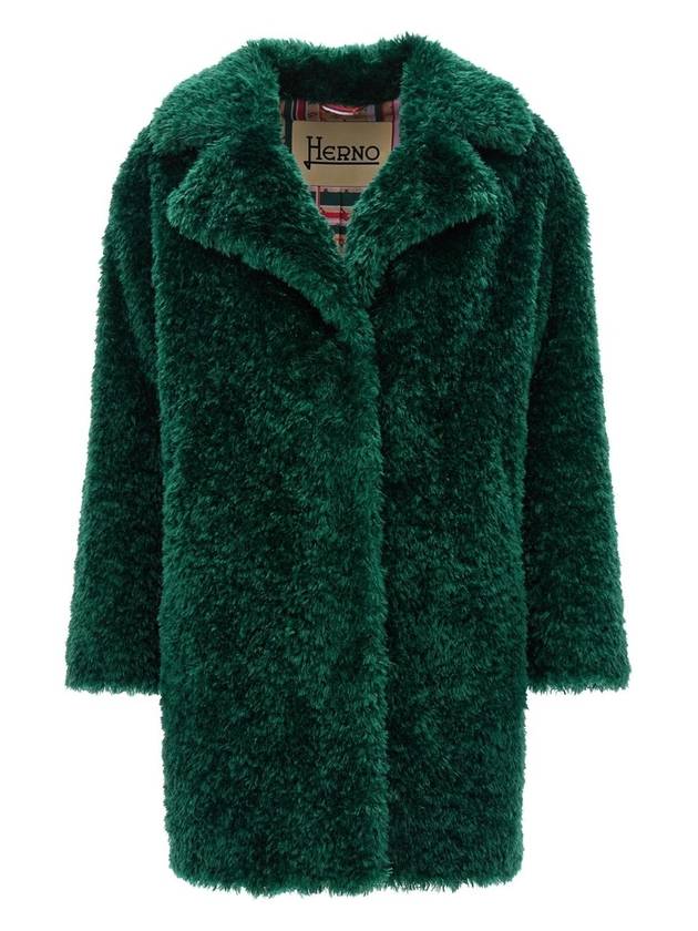 Single-Breasted Faux Fur Coat Green - HERNO - BALAAN 1