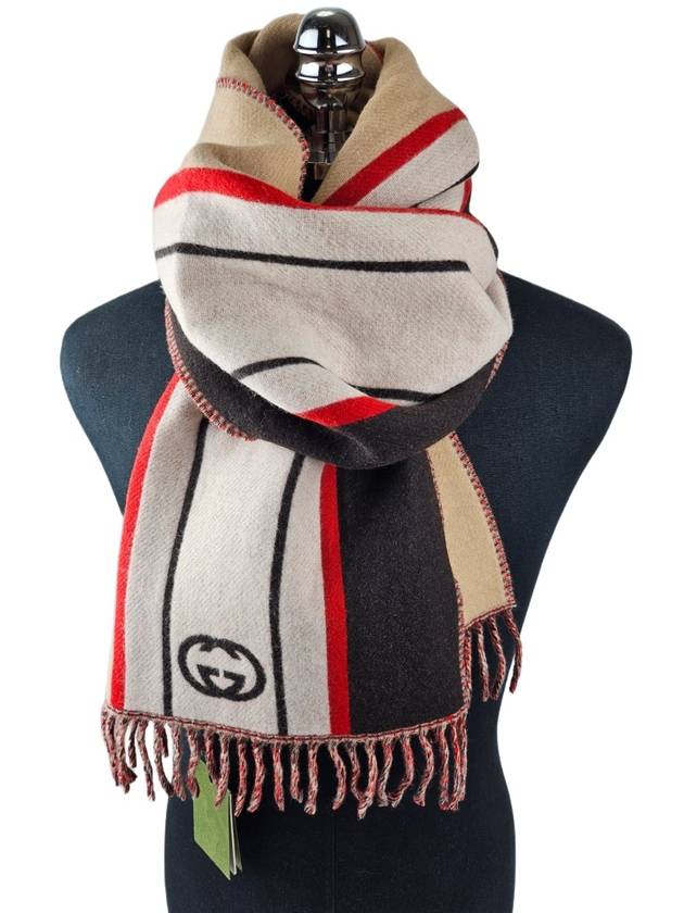 Interlocking G Stripe Muffler Beige Brown - GUCCI - BALAAN 2