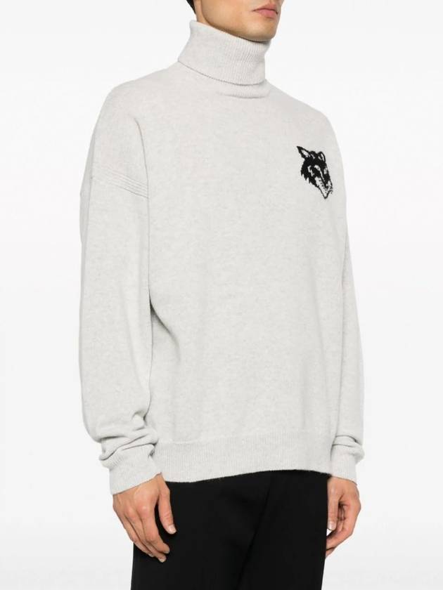 Fox Head Intarsia Comfort Turtleneck Light Grey - MAISON KITSUNE - BALAAN 4