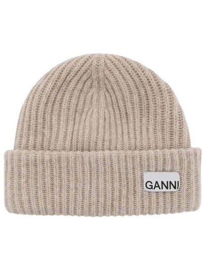 Logo Patch Knit Beanie Sand - GANNI - BALAAN 2