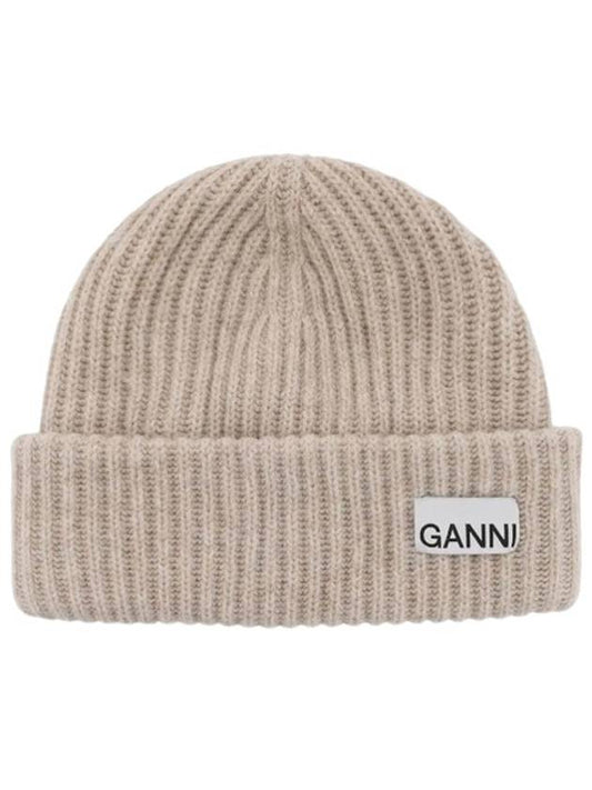 Logo Patch Knit Beanie Sand - GANNI - BALAAN 2