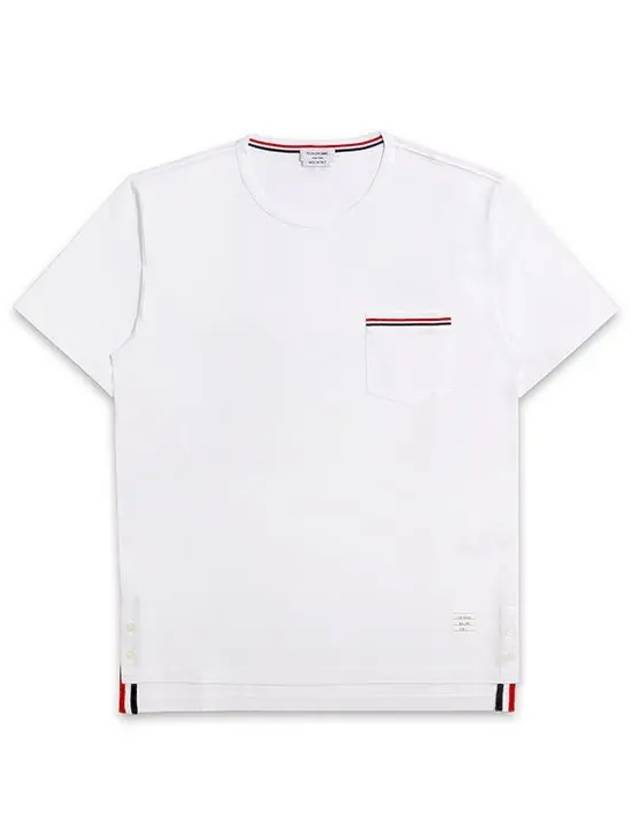 Men's Medium Weight Jersey Tipped Pocket Crewneck Short Sleeve T-Shirt White - THOM BROWNE - BALAAN 3